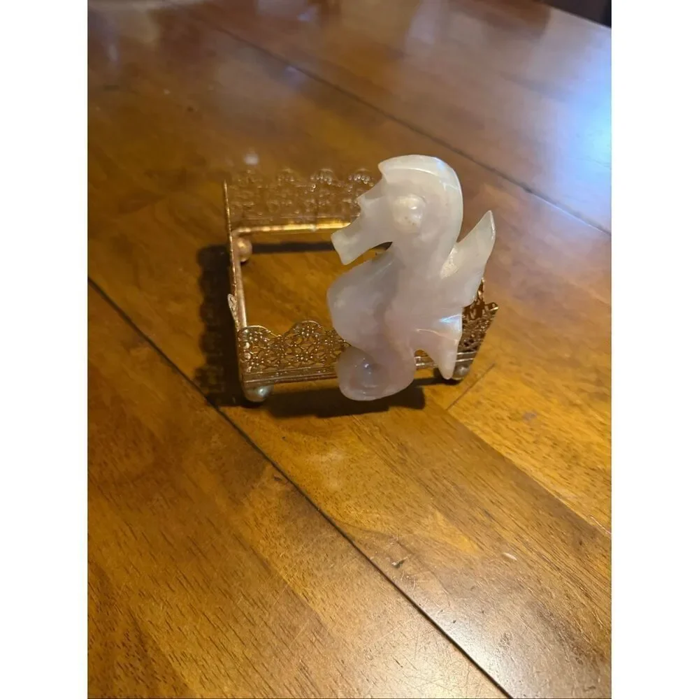 Vtg MCM Seahorse Gold Tone Tissue Box Holder 4.5 x4.5